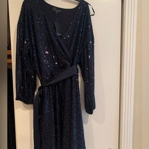 Eloquii Sequin Belted Wrap Dress Size 24 Navy